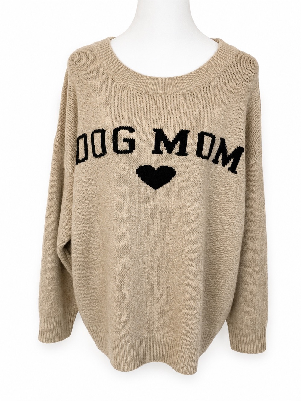 Dog Mom Heart Graphic Knit Sweater | Cozy Neutral Pullover - Picture 1 of 2